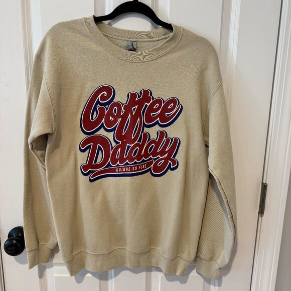 Gildan Tops - Tan‎ Gildan Heavy Blend Coffee Daddy Pullover Sweatshirt - Size Small